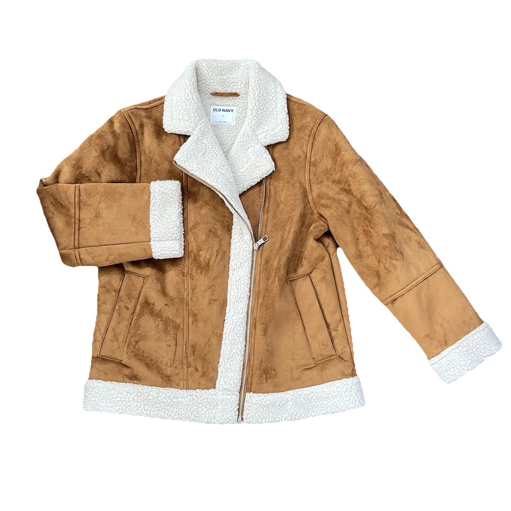 OLD NAVY Faux Suede Sherpa Lined Moto Jacket Preppy‎ Granola M Y2K 90s Style